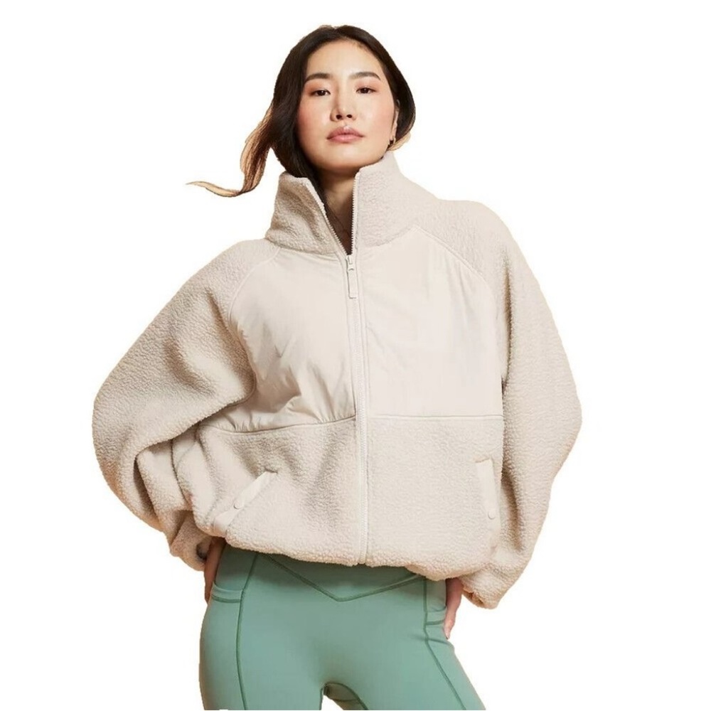 Teddy Zip-Up Jacket in Cream - Women's Cozy Fleece Coat